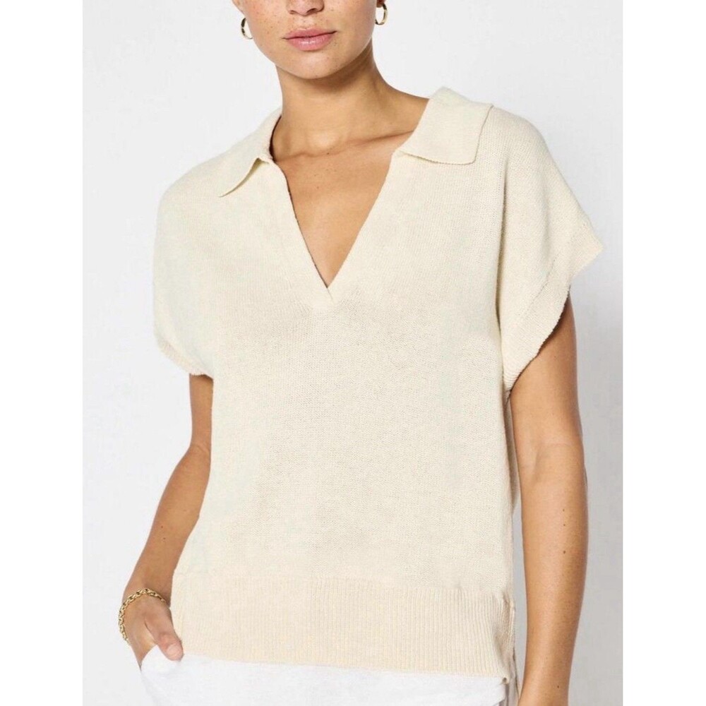 Brochu Walker Jaia Polo Looker Top Small Linen Cotton Old Money Prep Academia